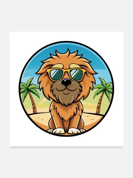 Griffon Fauve De Bretagne Hunderasse Cartoon Strand - Poster 60x60 cm - Weiß - Vorne