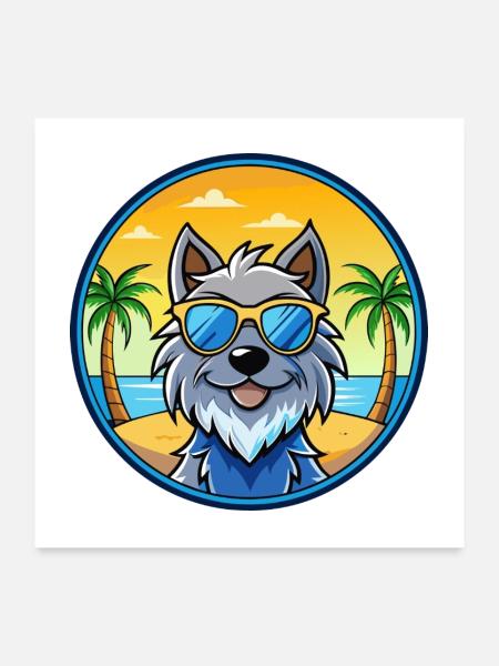 Griffon Bleu De Gascogne Hunderasse Cartoon Beach - Poster 60x60 cm - Weiß - Vorne