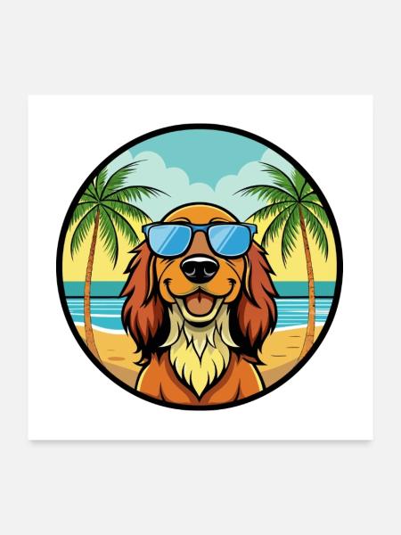 Gordon Setter Chien Race Dessin Animé Lunettes de Soleil Plage - Poster 60 x 60 cm - blanc - Devant