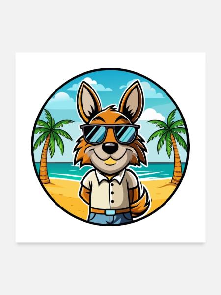 Hase Indischer Hund Rasse Cartoon Sonnenbrille Strand - Poster 60x60 cm - Weiß - Vorne