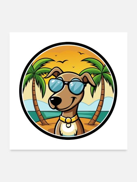 Hannover Laufhund Hunderasse Cartoon Sonnenbrille Strand - Poster 60x60 cm - Weiß - Vorne