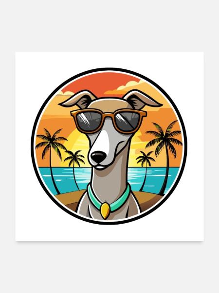 Galgo Español Hunderasse Cartoon Sonnenbrille Strand - Poster 60x60 cm - Weiß - Vorne