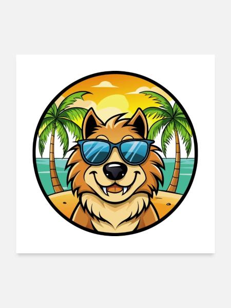 Estrela Sennenhund Rasse Cartoon Sonnenbrille Strand - Poster 60x60 cm - Weiß - Vorne