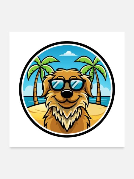 Friesische Wasserhundrasse Cartoon Sonnenbrille Strand - Poster 60x60 cm - Weiß - Vorne