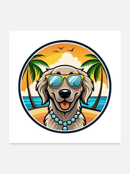 Flach beschichtete Retriever Hunderasse Cartoon Sonnenbrille - Poster 60x60 cm - Weiß - Vorne