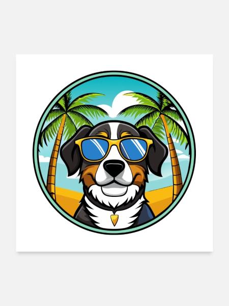 Entlebucher Sennenhund Rasse Cartoon Sonnenbrille - Poster 60x60 cm - Weiß - Vorne