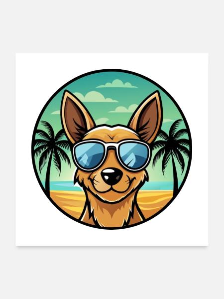 Englische Spielzeug Terrier Hund Rasse Cartoon Sonnenbrille - Poster 60x60 cm - Weiß - Vorne