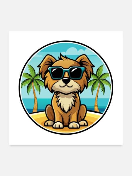 Englische Spielzeug Spaniel Hund Rasse Cartoon Sonnenbrille - Poster 60x60 cm - Weiß - Vorne