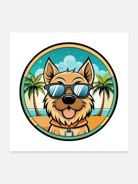 Bolognese Chien Race Dessin Animé Lunettes De Soleil Plage - Poster 60 x 60 cm - blanc - Devant