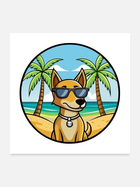Kretischer Hund Hund Rasse Cartoon Sonnenbrille Strand - Poster 60x60 cm - Weiß - Vorne