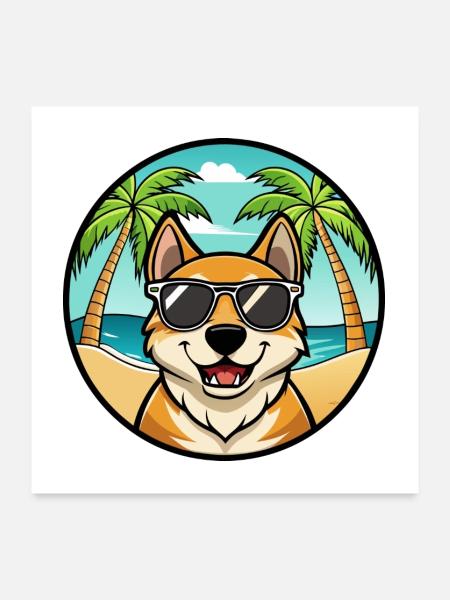 Chinook Dog Breed Cartoon Sunglasses Beach - Poster 24" x 24" (60x60 cm) - white - Front