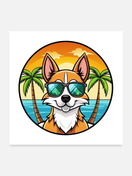 Chilenische Foxterrier Hunderasse Cartoon Sonnenbrille - Poster 60x60 cm - Weiß - Vorne