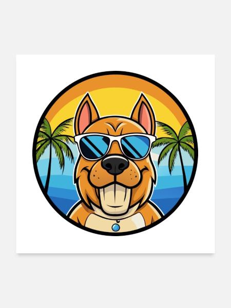 Kanarische Warren Hound Hunderasse Cartoon Sonnenbrille - Poster 60x60 cm - Weiß - Vorne