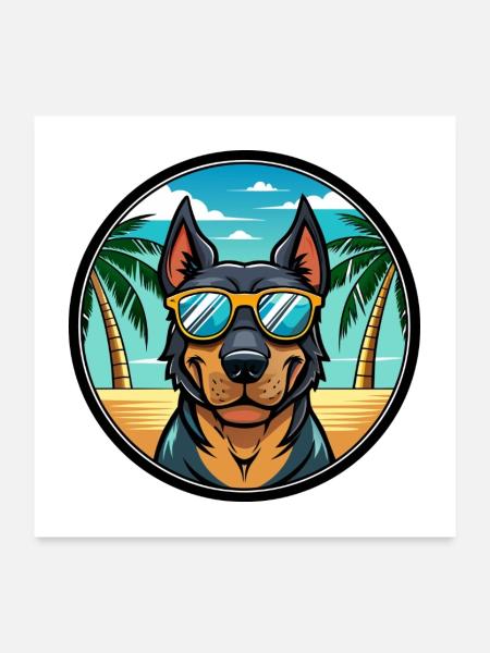 Beauceron Hunderasse Cartoon Sonnenbrille Strand - Poster 60x60 cm - Weiß - Vorne