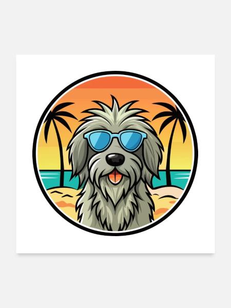 Bergamasker Schäferhund Rasse Cartoon Sonnenbrille - Poster 60x60 cm - Weiß - Vorne