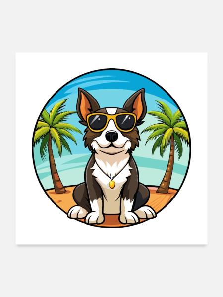 Appenzeller Sennenhund Dog Breed Cartoon Beach - Poster 24" x 24" (60x60 cm) - white - Front