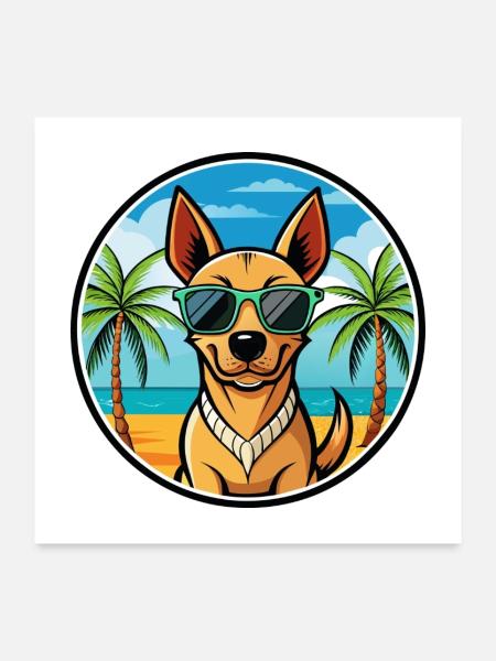 Andalusischer Windhund Rasse Cartoon Sonnenbrille Strand - Poster 60x60 cm - Weiß - Vorne