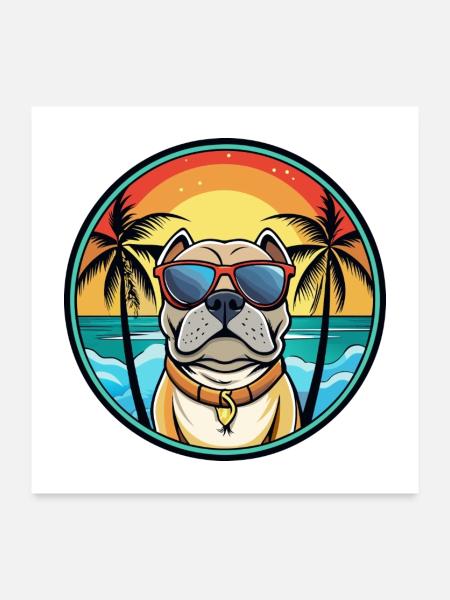 Alpine Mastiff Chien Race Dessin Animé Lunettes de soleil Plage - Poster 60 x 60 cm - blanc - Devant