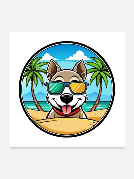 Alopekis Dog Breed Cartoon Sunglasses Beach - Poster 24" x 24" (60x60 cm) - white - Front