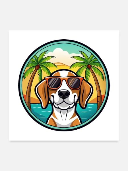 Treeing Walker Coonhound Hunderasse Cartoon Strand - Poster 60x60 cm - Weiß - Vorne
