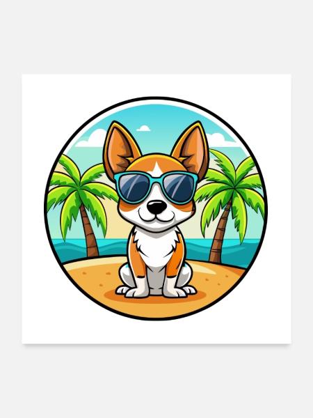Spielzeug Foxterrier Hund Rasse Cartoon Sonnenbrille Strand - Poster 60x60 cm - Weiß - Vorne