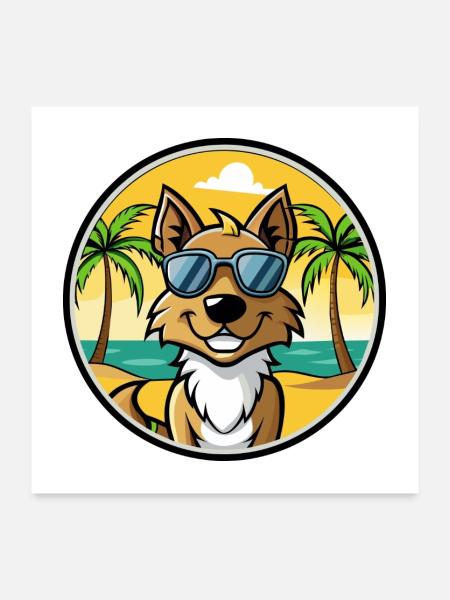 Tiroler Bracke Hunderasse Cartoon Sonnenbrille Strand - Poster 60x60 cm - Weiß - Vorne
