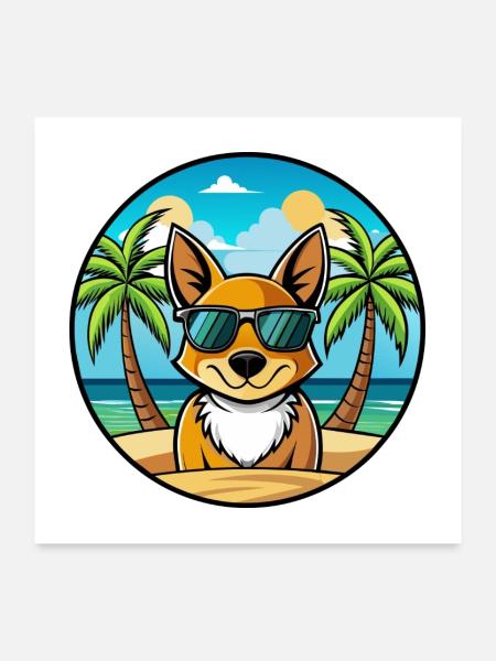 St Miguel Boeud Chien Race Dessin Animé Lunettes De Soleil Plage - Poster 60 x 60 cm - blanc - Devant