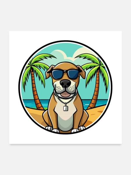 Spanische Dogge Hund Rasse Cartoon Sonnenbrille Strand - Poster 60x60 cm - Weiß - Vorne
