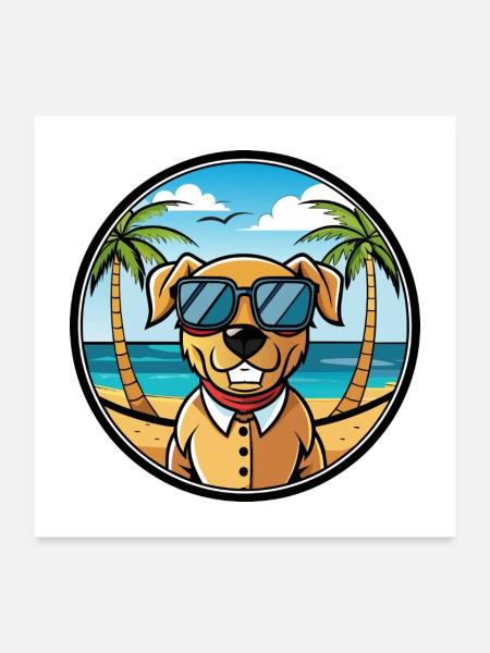 Southern Hound Dog Breed Cartoon Sunglasses Beach - Poster 24" x 24" (60x60 cm) - white - Front