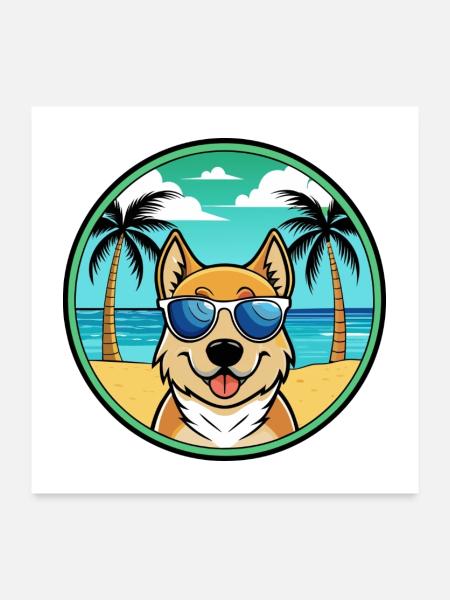Slovensky Kopov Hunderasse Cartoon Sonnenbrille Strand - Poster 60x60 cm - Weiß - Vorne
