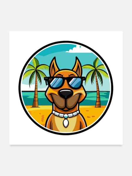 Serbischer Windhund Rasse Cartoon Sonnenbrille Strand - Poster 60x60 cm - Weiß - Vorne