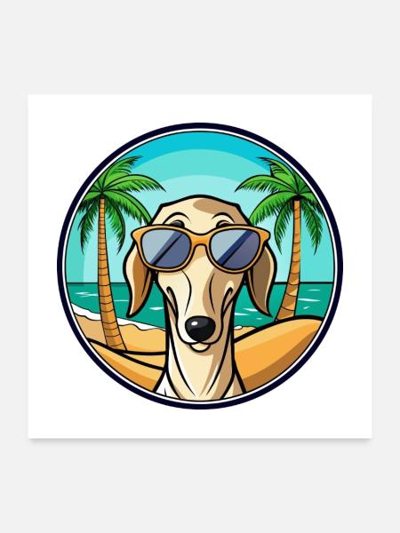 Saluki Dog Breed Cartoon Sunglasses Beach - Poster 24" x 24" (60x60 cm) - white - Front
