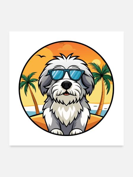 Polnische Tiefland-Schäferhund-Rasse Cartoon-Sonnenbrille - Poster 60x60 cm - Weiß - Vorne
