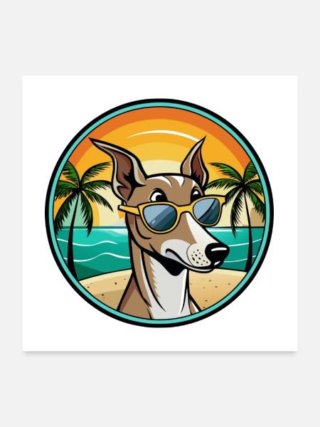 Lévrier polonais race chien dessin animé lunettes de soleil plage - Poster 60 x 60 cm - blanc - Devant