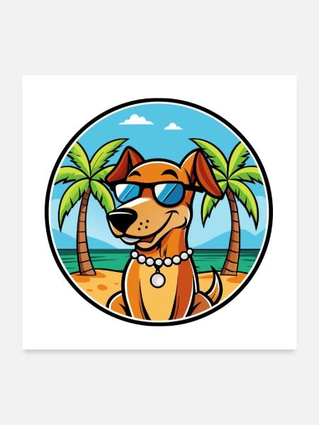 Polnische Jagdhunderasse Cartoon Sonnenbrille Strand - Poster 60x60 cm - Weiß - Vorne