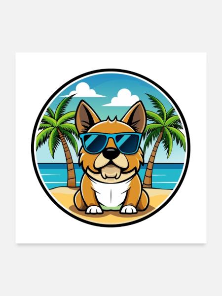 Perro De Presa Mallorquinische Hunderasse Cartoon Beach - Poster 60x60 cm - Weiß - Vorne
