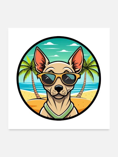Peruanische haarlose Hunderasse Cartoon Sonnenbrille Strand - Poster 60x60 cm - Weiß - Vorne