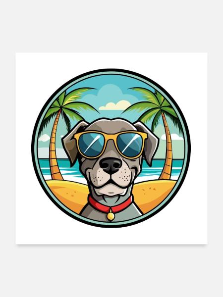 Alte dänische Pointer Hunderasse Cartoon Sonnenbrille - Poster 60x60 cm - Weiß - Vorne