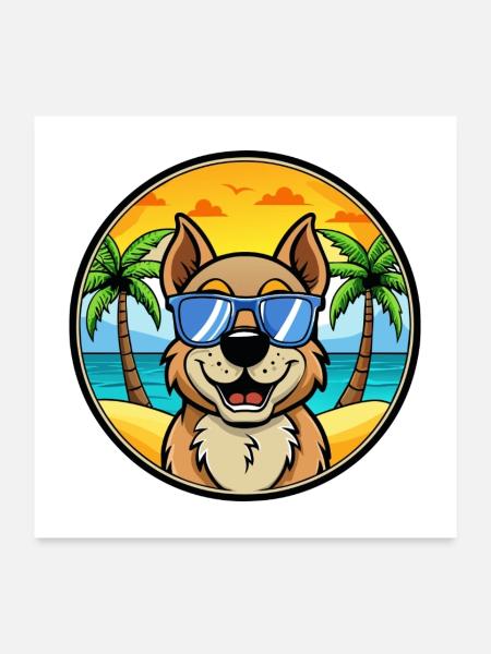 Berger De Beauce Hunderasse Cartoon Sonnenbrille Strand - Poster 60x60 cm - Weiß - Vorne