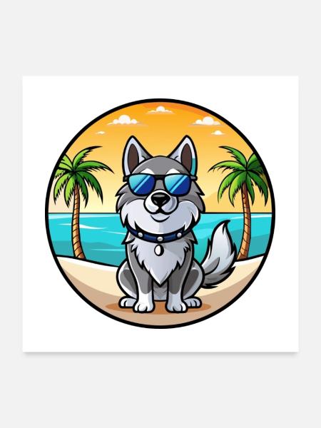 Norwegische Elchhunderasse Cartoon Sonnenbrille - Poster 60x60 cm - Weiß - Vorne