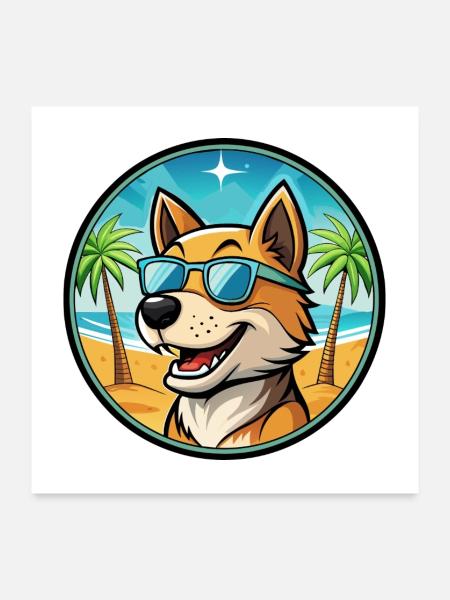 Lucas Terrier Hunderasse Cartoon Sonnenbrille Strand - Poster 60x60 cm - Weiß - Vorne