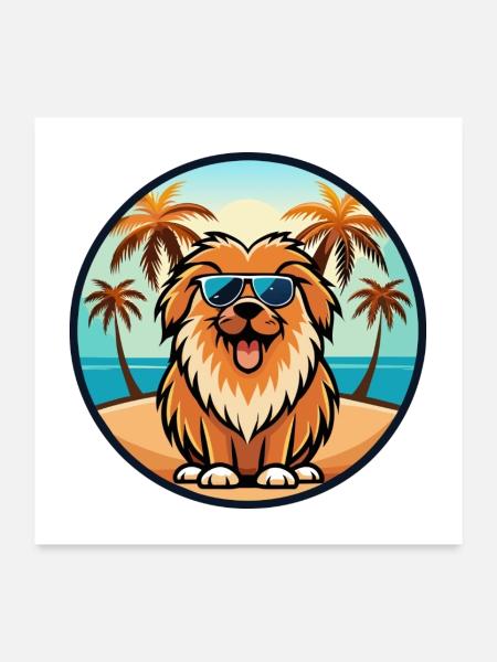 Leonberger Hunderasse Cartoon Sonnenbrille Strand - Poster 60x60 cm - Weiß - Vorne