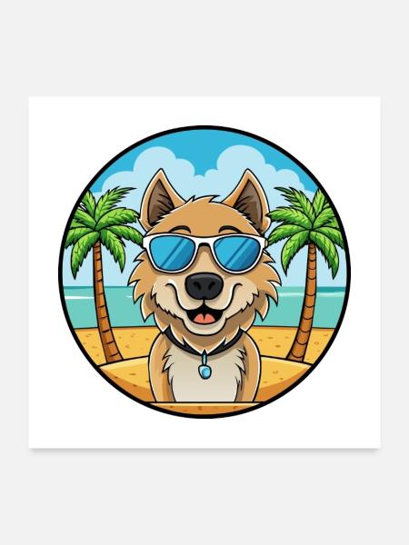 Kuchi Afghanischer Schäferhund Hunderasse Cartoon Sonnenbrille - Poster 60x60 cm - Weiß - Vorne