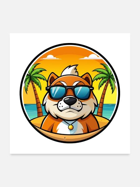 Moskau Watchdog Rasse Cartoon Sonnenbrille Strand - Poster 60x60 cm - Weiß - Vorne
