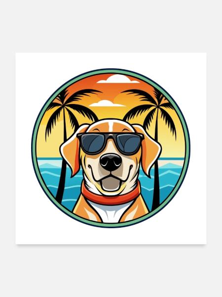 Labrador Retriever Hunderasse Cartoon Sonnenbrille - Poster 60x60 cm - Weiß - Vorne