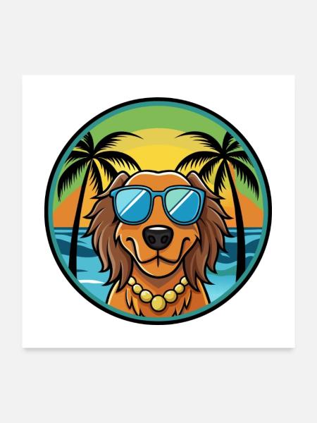 Gordon Setter Hunderasse Cartoon Sonnenbrille Strand - Poster 60x60 cm - Weiß - Vorne