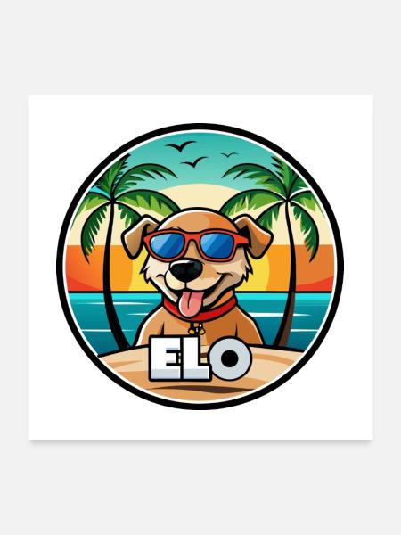 Hunderasse Cartoon Sonnenbrille Strand - Poster 60x60 cm - Weiß - Vorne