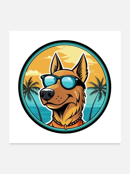 Deutscher Windhund Rasse Cartoon Sonnenbrille Strand - Poster 60x60 cm - Weiß - Vorne
