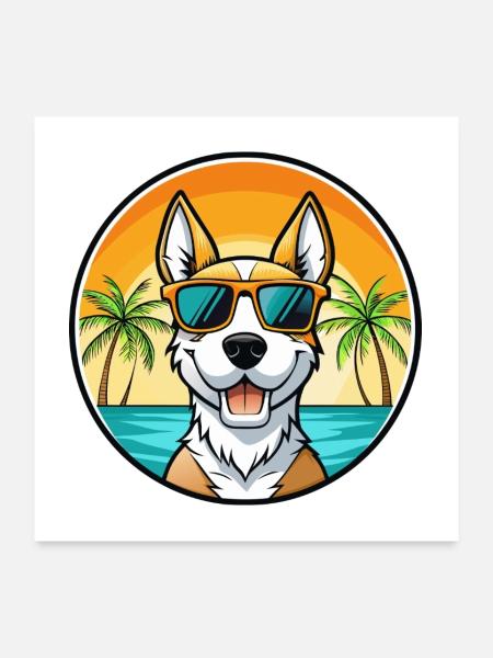 Foxterrier Smooth Dog Rasse Cartoon Sonnenbrille - Poster 60x60 cm - Weiß - Vorne