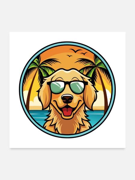 Flach beschichtete Retriever Hunderasse Cartoon Sonnenbrille - Poster 60x60 cm - Weiß - Vorne